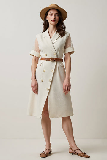 Apricot A Line V-Neck Work Dress with Belt